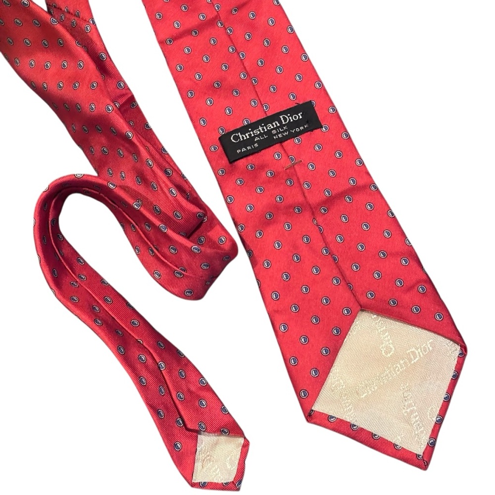 Christian Dior Mens Classic Red Geometric Print All Silk Tie